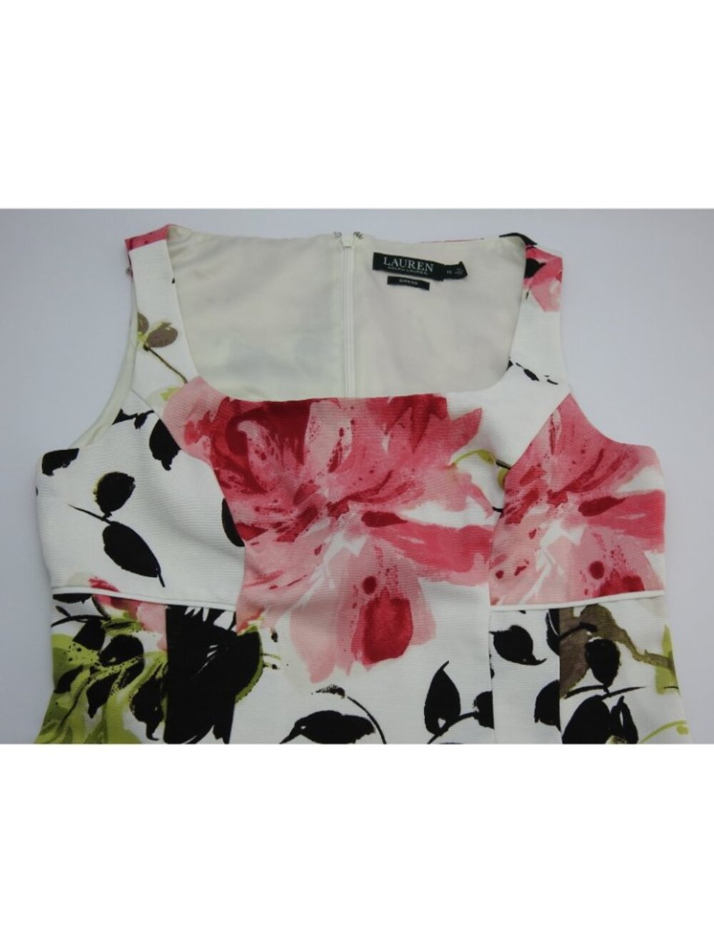 Lauren Ralph Lauren Floral Fit Flare Dress Size 10 White Pink Black Sleeveless - Picture 4 of 7